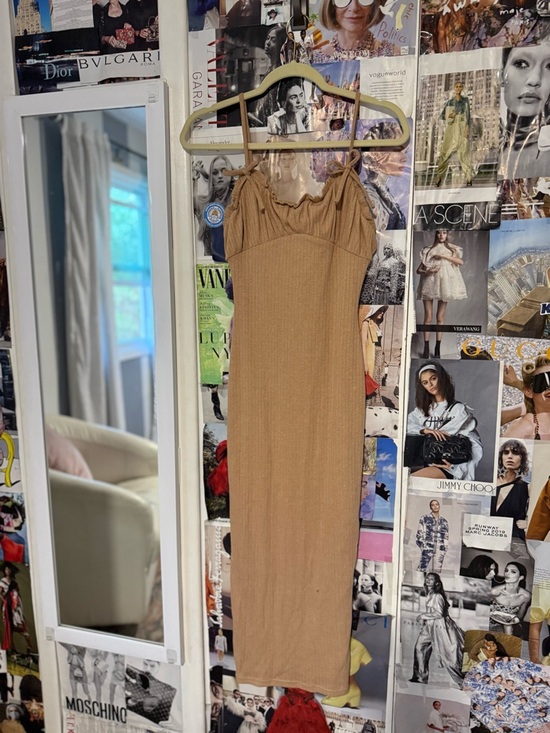 Tiger Mist Dresses & Skirts - Tiger Mist Tan Ribbed Maxi Dress with Tie Straps